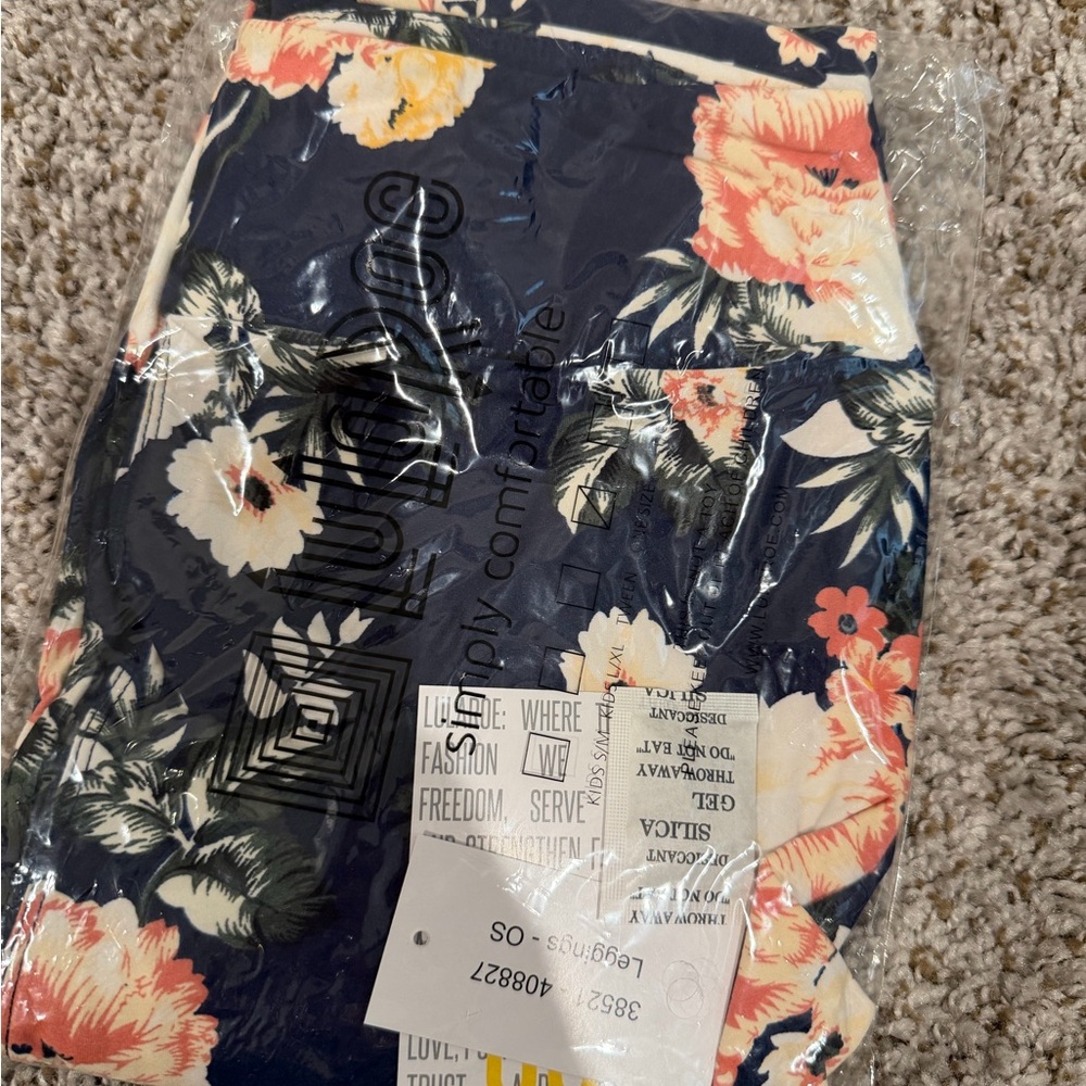 LuLaRoe Floral Leggings - Navy and Peach